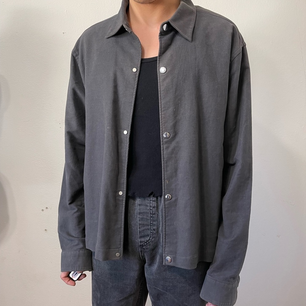 Forest green jacket with metal snap buttons